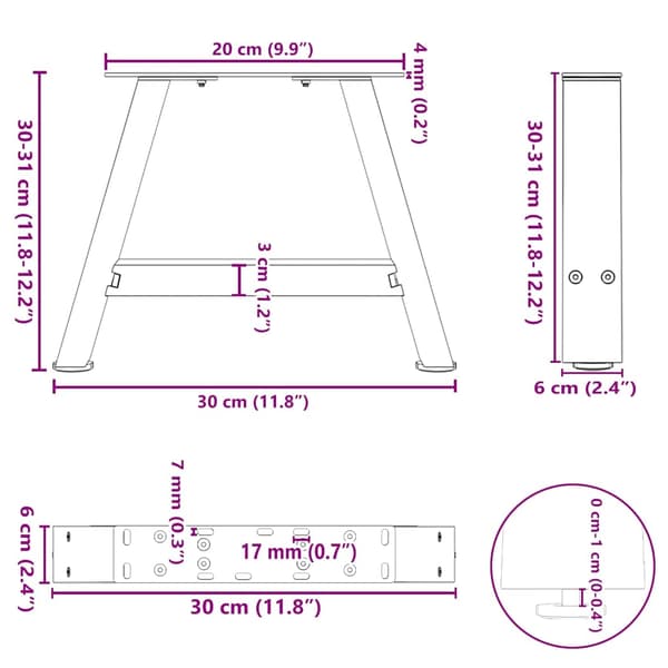 Soffbordsben A-formade 2 st antracit 30x(30-31) cm stål