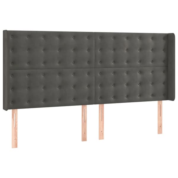 Ramsäng med madrass & LED mörkgrå 160x200 cm sammet