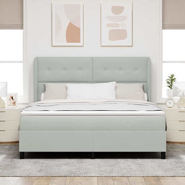 Bäddfjäder med madrass Ljusgrå 200 x 180 cm Polyester