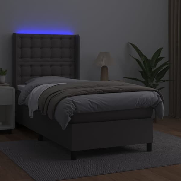 Ramsäng med madrass & LED grå 80x200 cm konstläder
