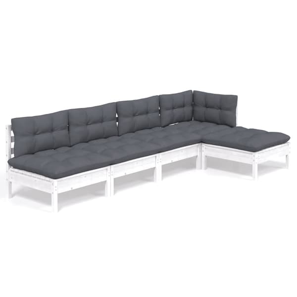 Loungegrupp med dynor 5 delar vit massiv furu