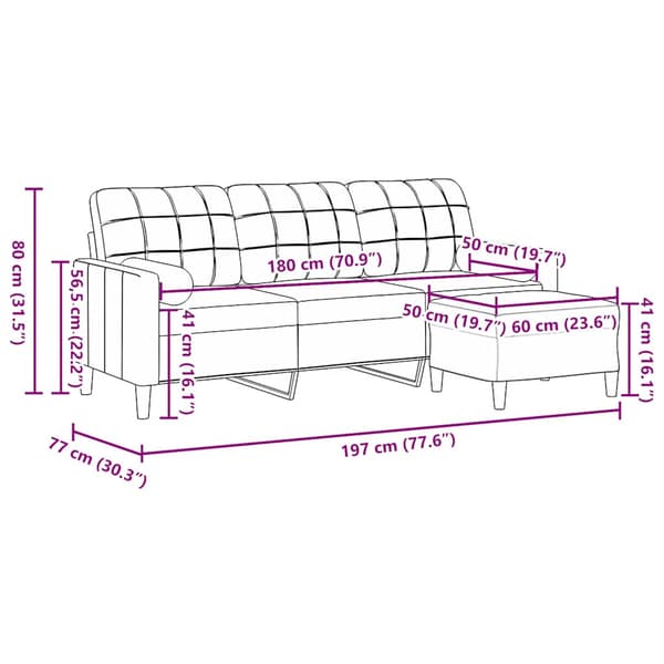 3-sitssoffa med fotpall brun 180 cm sammet