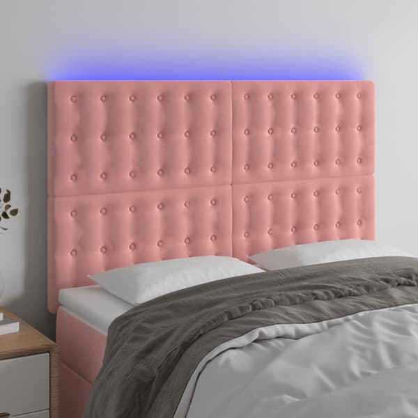 Sänggavel LED rosa 144x5x118/128 cm sammet