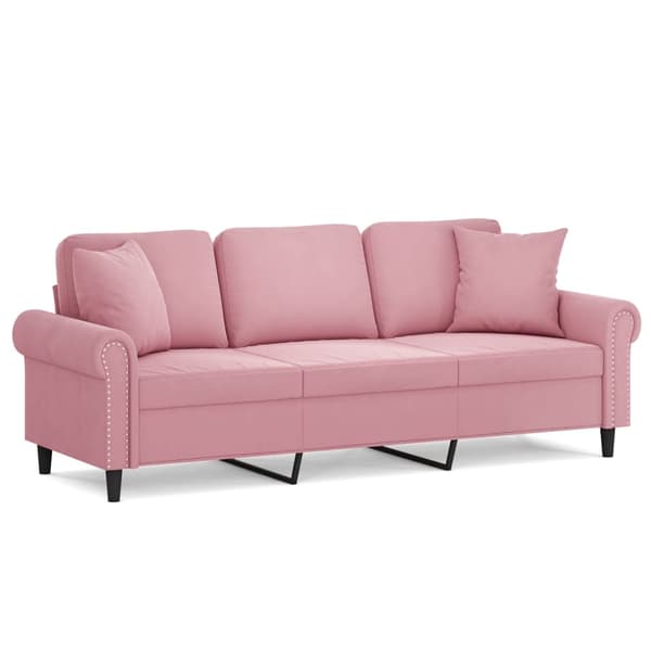 3-sitssoffa med prydnadskuddar rosa 180 cm sammet