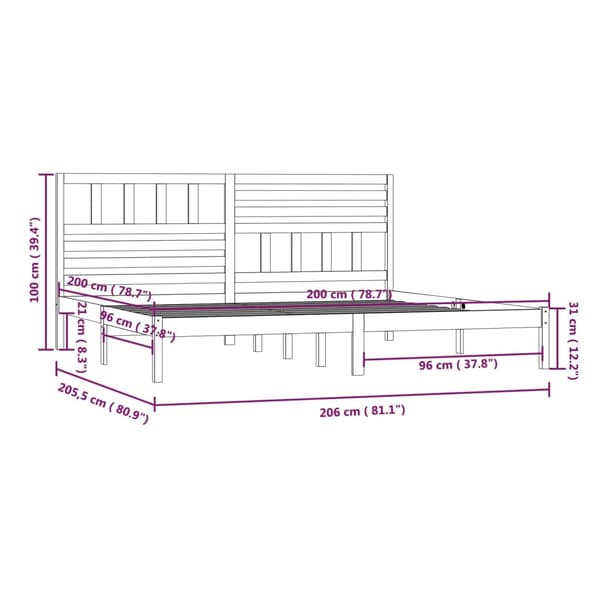 Sängram vit massiv furu 200x200 cm