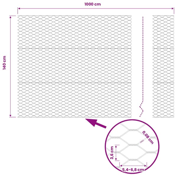 Hexagonstängsel Grå 1,4 x 10 m PVC