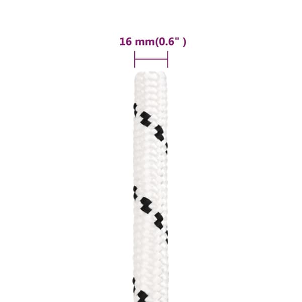 Båtlina flätad vit 16 mm x 50 m polyester