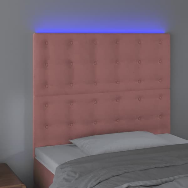 Sänggavel LED rosa 80x5x118/128 cm sammet