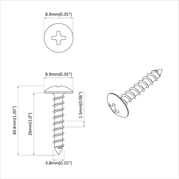 Träskruvar 2 pcs Silver M4 x 28 mm Stål