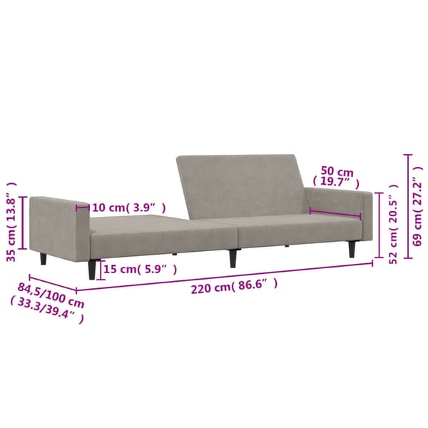 Bäddsoffa 2-sits ljusgrå sammet