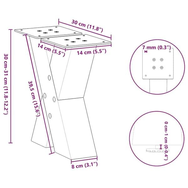 Soffbordsben X-formade 2 st antracit 30x(30-31) cm stål