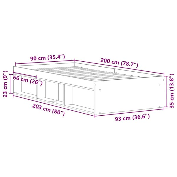 Sängram rökfärgad ek 90x200 cm