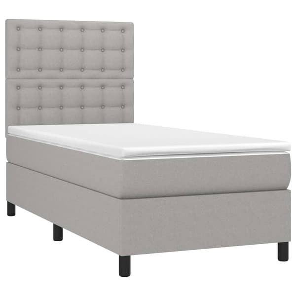Ramsäng med madrass & LED ljusgrå 90x200 cm tyg