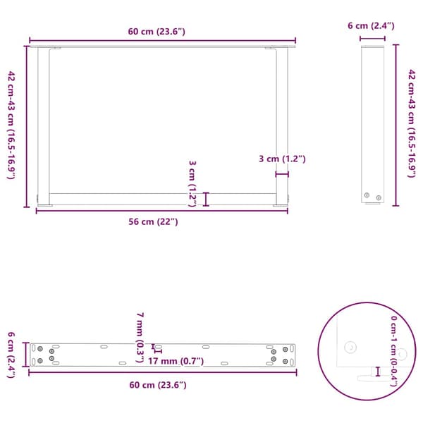 Soffbordsben U-formade 2 st antracit 60x(42-43) cm stål