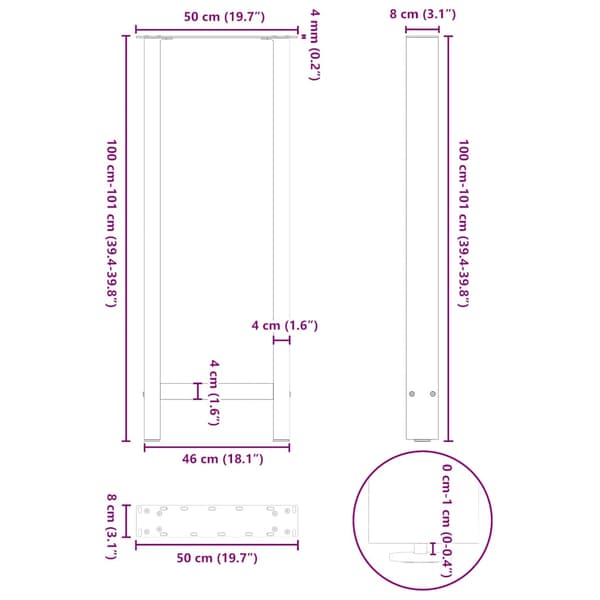 Barbordsben naturstål 2 st 50x(100-101) cm stål