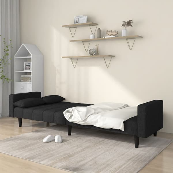 Bäddsoffa 2-sits med två kuddar svart tyg