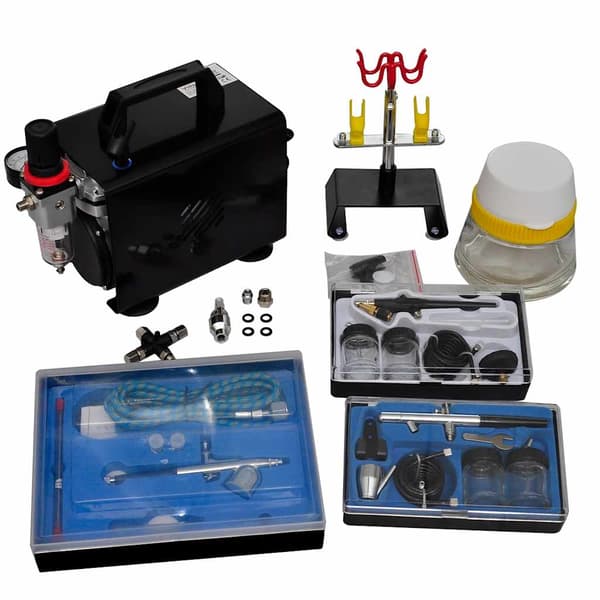 Airbrush med kompressor och 3 färgsprutor