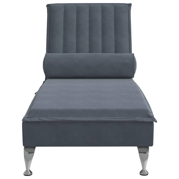 Massageschäslong med bolster mörkgrå sammet