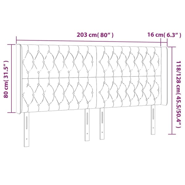 Sänggavel LED blå 203x16x118/128 cm tyg