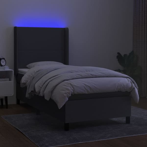 Ramsäng med madrass & LED mörkgrå 90x190 cm tyg