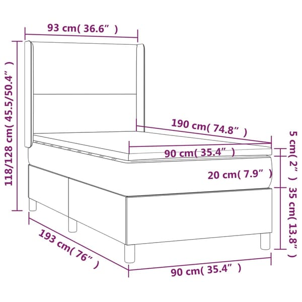 Ramsäng med madrass mörkgrå 90x190 cm tyg