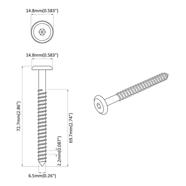 Träskruvar 12 pcs Silver M6 x 70 mm Stål