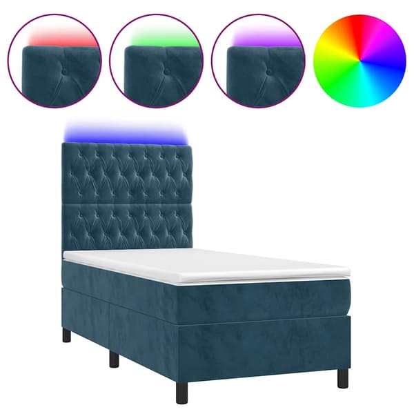 Ramsäng med madrass & LED mörkblå 80x200 cm sammet