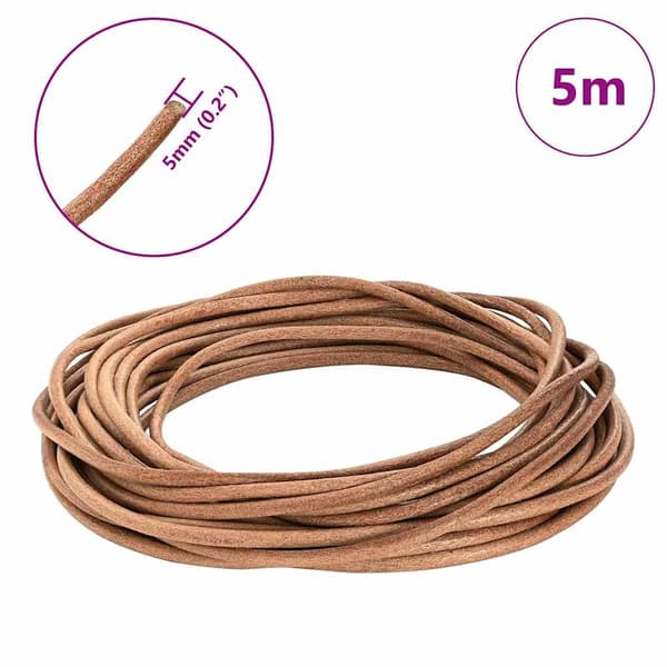 Läder Snöre Brun Ø5 mm x 5 m Skinn