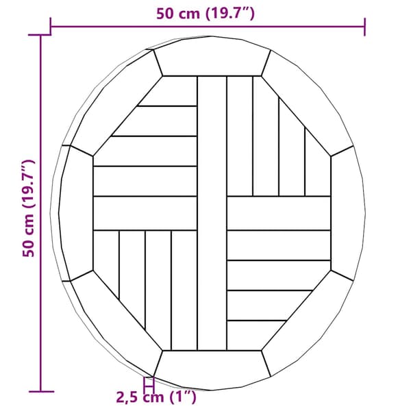 Bordsskiva i massiv teak rund 2,5 cm 50 cm