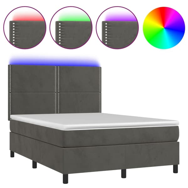 Ramsäng med madrass & LED mörkgrå 140x190 cm sammet