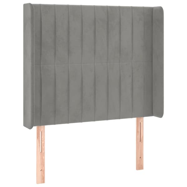 Ramsäng med madrass & LED ljusgrå 90x200 cm sammet