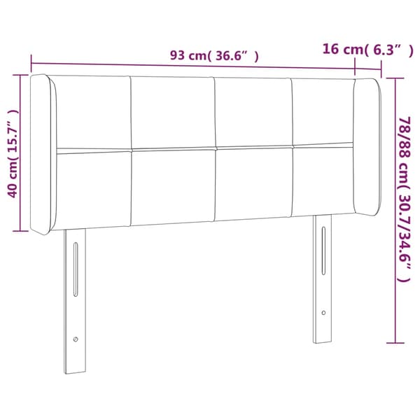 Sänggavel LED mörkgrå 93x16x78/88 cm sammet