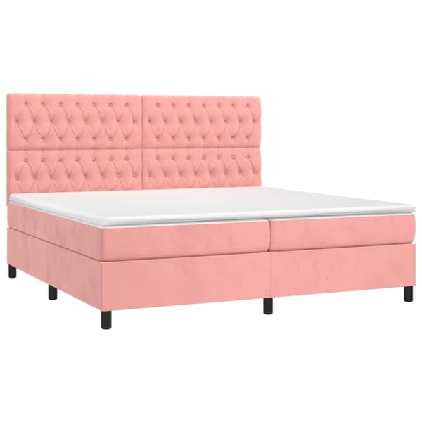 Ramsäng med madrass rosa & LED 200x200 cm sammet