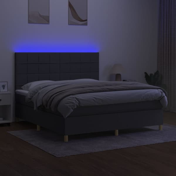 Ramsäng med madrass & LED mörkgrå 180x200 cm tyg