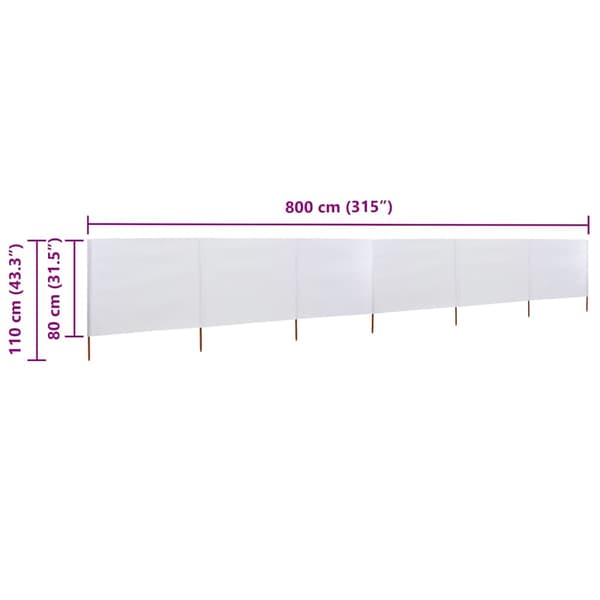 Vindskydd 6 paneler tyg 800x80 cm vit