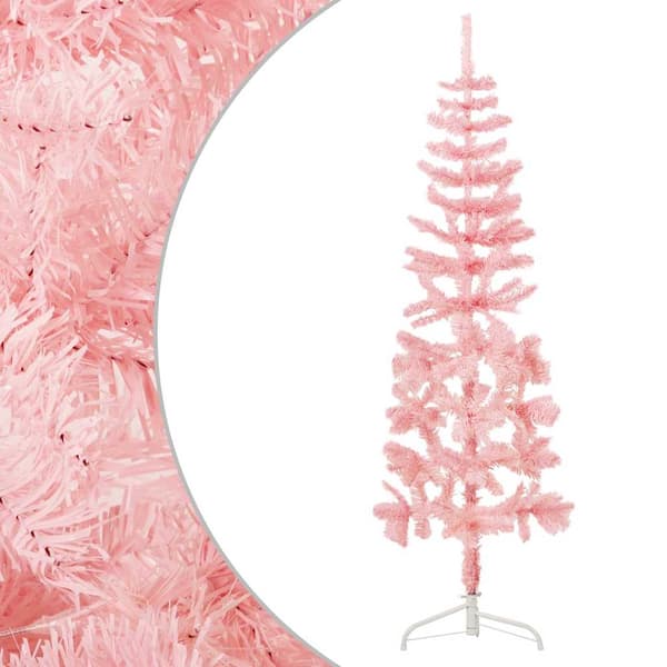 Smal halv plastgran med stativ rosa 120 cm