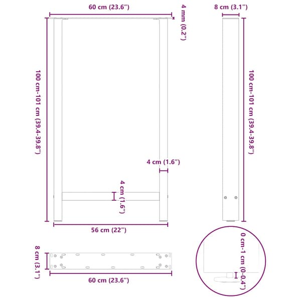 Barbordsben naturstål 2 st 60x(100-101) cm stål