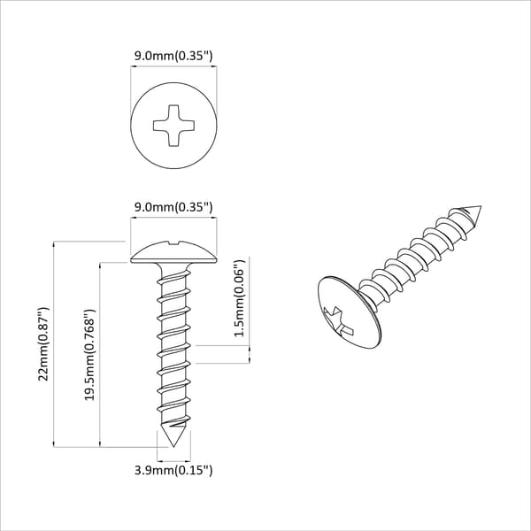 Träskruvar 12 pcs Silver M3,5 x 20 mm Stål
