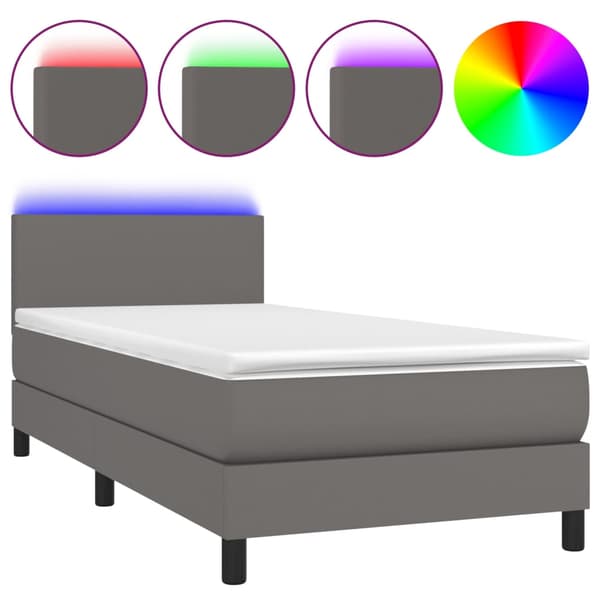 Ramsäng med madrass & LED grå 90x200 cm konstläder