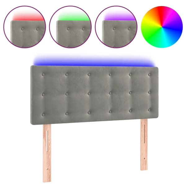 Sänggavel LED ljusgrå 80x5x78/88 cm sammet