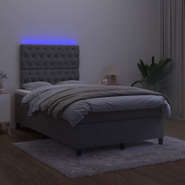 Ramsäng med madrass & LED mörkgrå 120x200 cm sammet