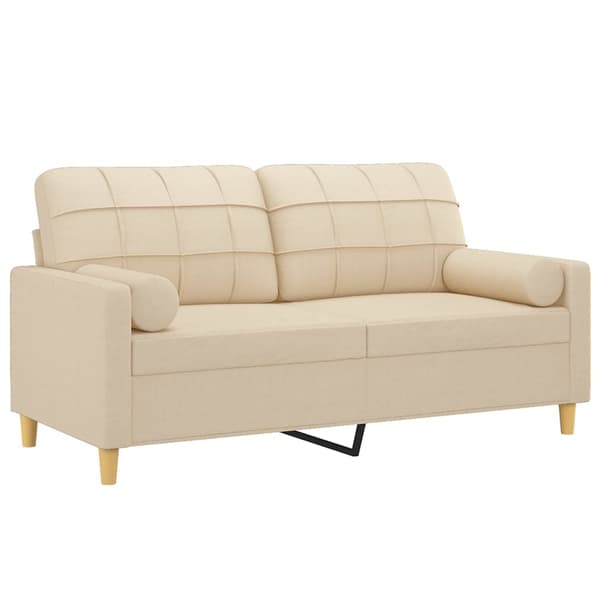 2-sits soffa med prydnadskuddar gräddvit 140 cm tyg