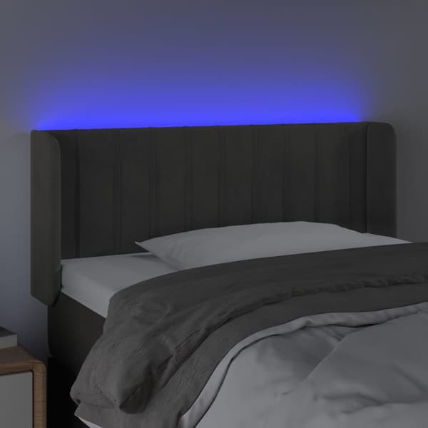 Sänggavel LED mörkgrå 103x16x78/88 cm sammet