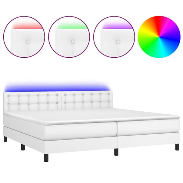 Ramsäng med madrass & LED vit 200x200 cm konstläder