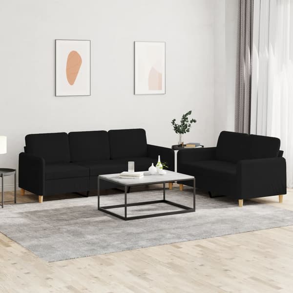 Soffgrupp med dynor 2 delar svart tyg