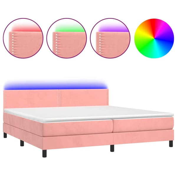 Ramsäng med madrass & LED rosa 200x200 cm sammet