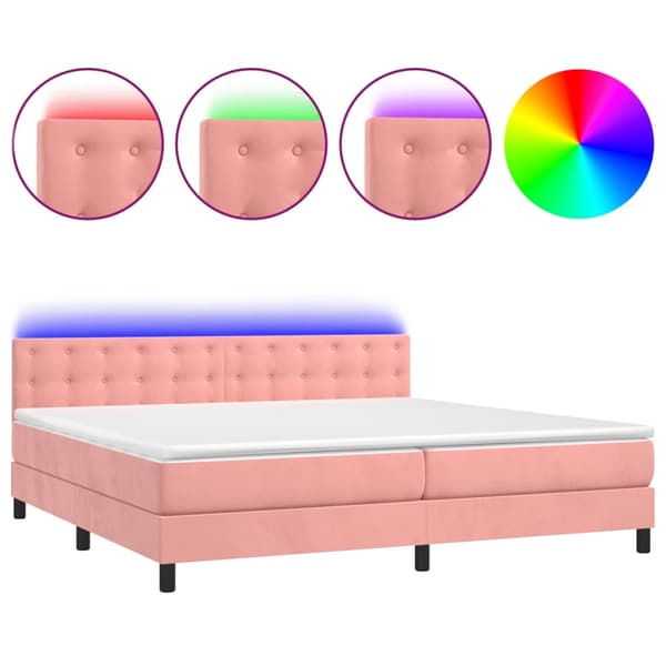 Ramsäng med madrass & LED rosa 200x200 cm sammet