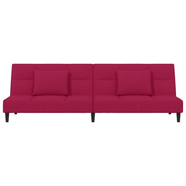 Bäddsoffa 2-sits med två kuddar vinröd sammet