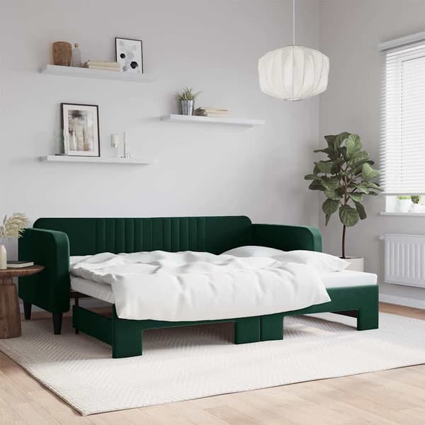 Dagbädd utdragbar mörkgrön 90x200 cm sammet