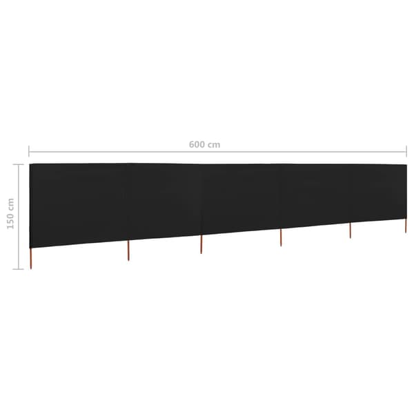Vindskydd 5 paneler tyg 600x120 cm svart